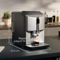 Siemens, machine à café tout automatique, EQ300, ceramDrive, milkPerfect, fonction oneTouch, silver métallique, TF303E07